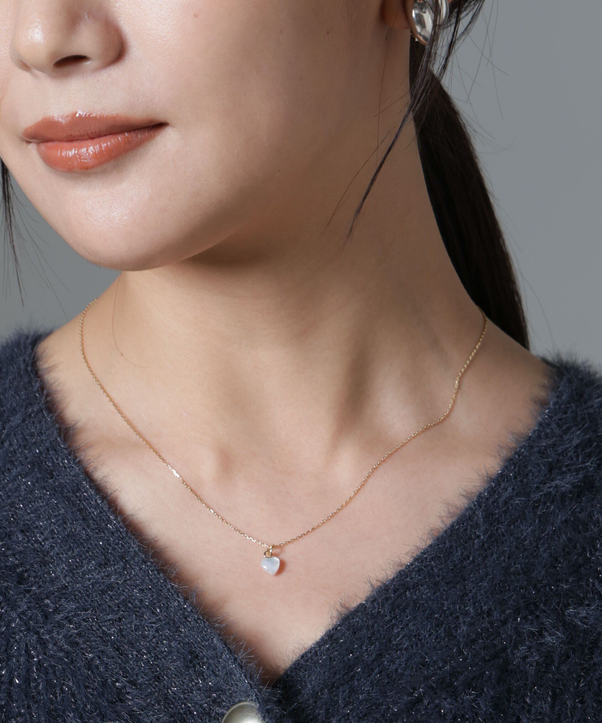 nano･universe「ハートストーンネックレス」|ネックレス|ホワイト