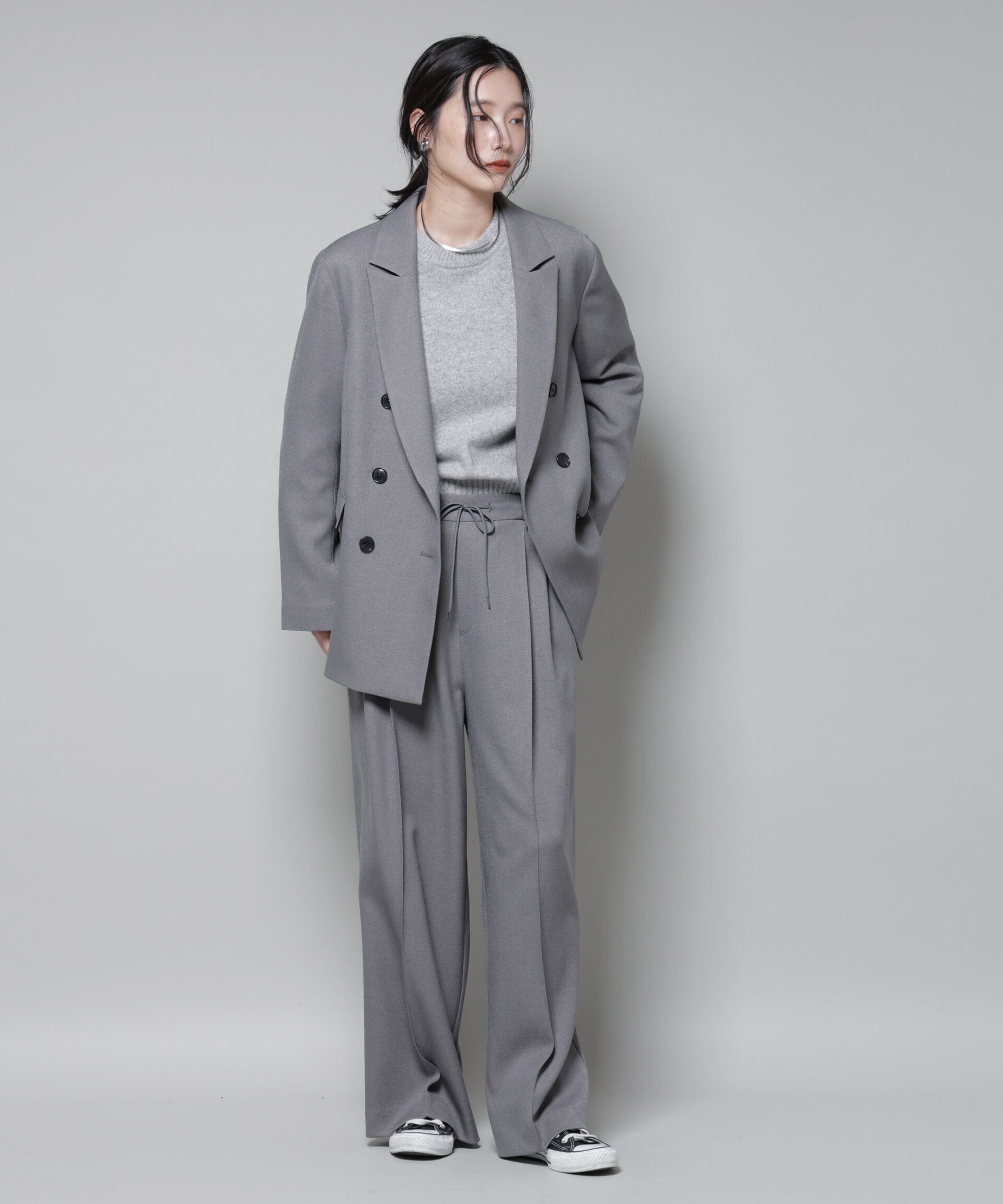 nano･universe「ストレッチサージピンタックイージーワイドパンツ(セットアップ可)」|チノ|