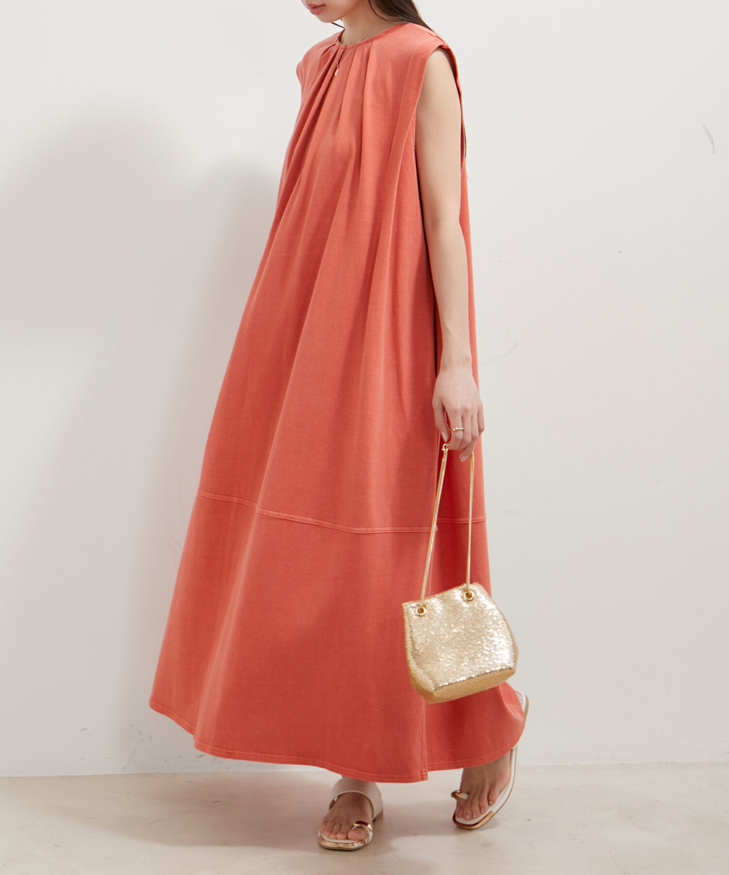 VIS「【洗える】ピグメント加工タックフレアワンピース」|ワンピース|オレンジ系(71)