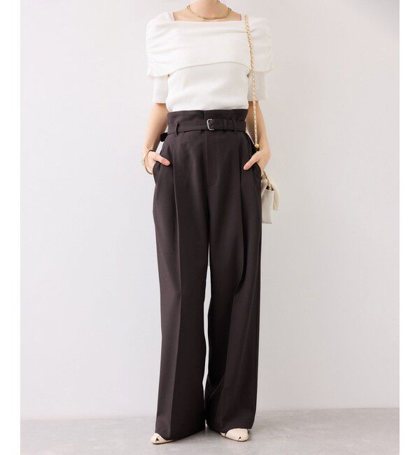 VIS「ベルトディティールタックワイドパンツ/イージーケア・接触冷感」|チノ|