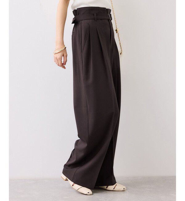 VIS「ベルトディティールタックワイドパンツ/イージーケア・接触冷感」|チノ|