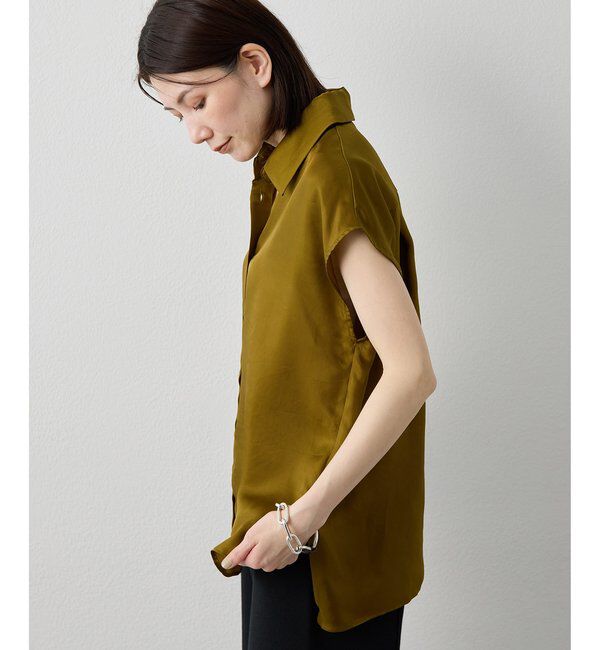 Drawing Numbers「【Drawing Numbers】キュプラノースリーブスリットブラウス」|シャツ・ブラウス|