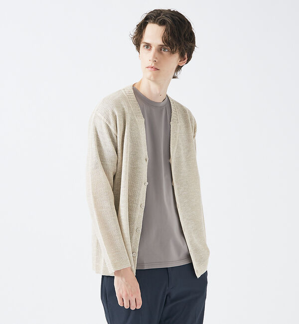 ABAHOUSE「【メッシュ編み】レーヨン&times;ラミー　シアーカーディガン」|カーディガン|ライトベージュ