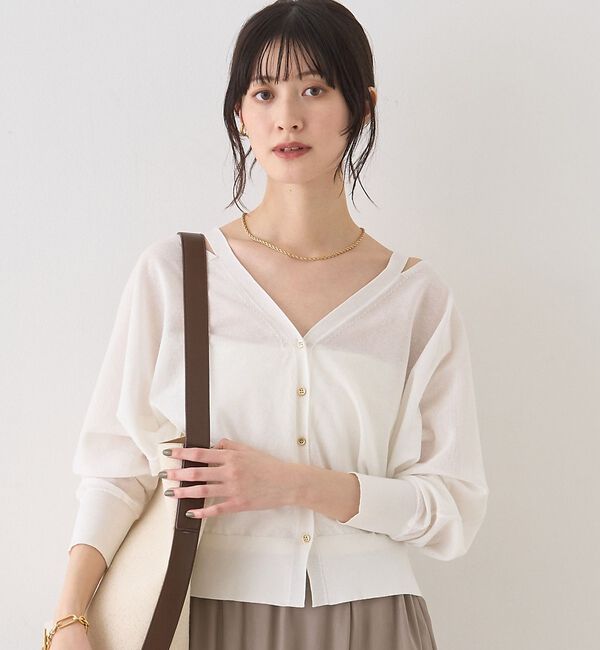 Rouge vif「ネックスリットVネックシアーカーディガン/ニット」|カーディガン|オフホワイト