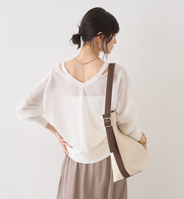 Rouge vif「ネックスリットVネックシアーカーディガン/ニット」|カーディガン|