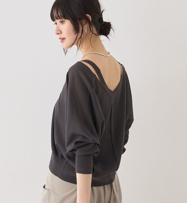 Rouge vif「ネックスリットVネックシアーカーディガン/ニット」|カーディガン|グレー