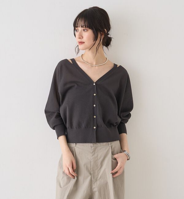 Rouge vif「ネックスリットVネックシアーカーディガン/ニット」|カーディガン|