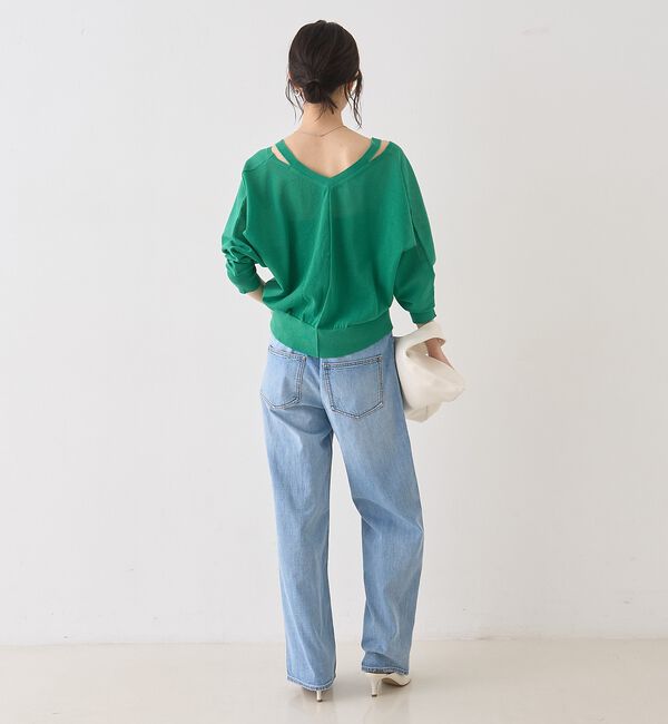 Rouge vif「ネックスリットVネックシアーカーディガン/ニット」|カーディガン|