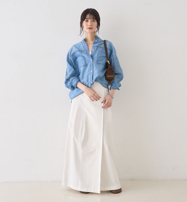 Rouge vif「シアーデニムスタンドネックシャツ/バンドカラーシャツ」|シャツ・ブラウス|