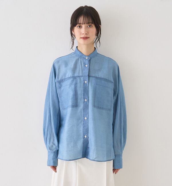 Rouge vif「シアーデニムスタンドネックシャツ/バンドカラーシャツ」|シャツ・ブラウス|