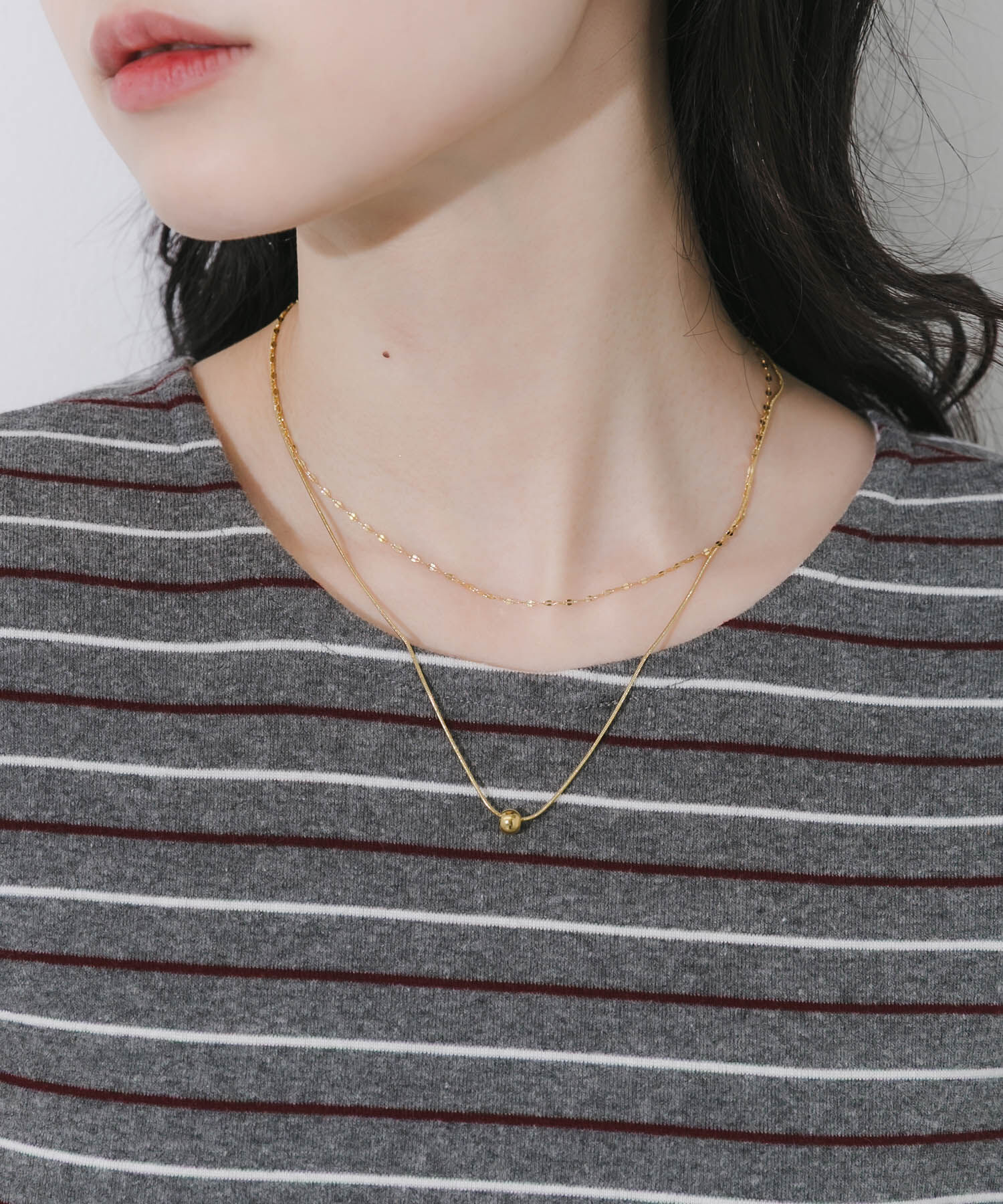 SMELLY「ステンレスボールトップレイヤードネックレス」|ネックレス|