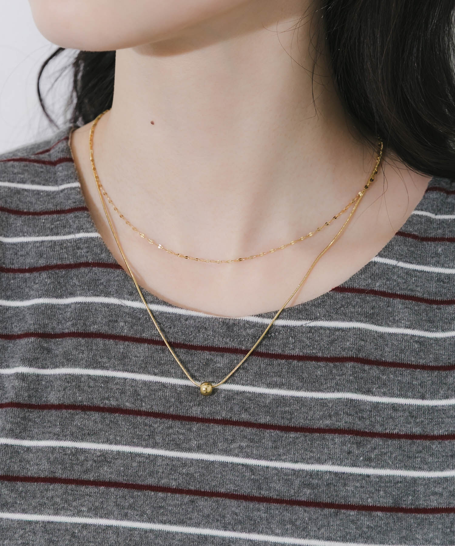 SMELLY「ステンレスボールトップレイヤードネックレス」|ネックレス|