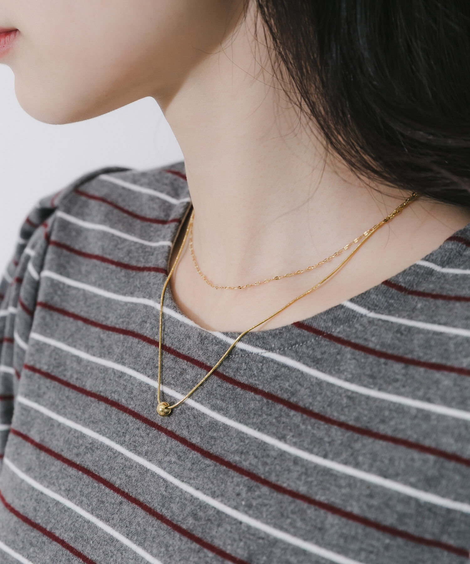 SMELLY「ステンレスボールトップレイヤードネックレス」|ネックレス|