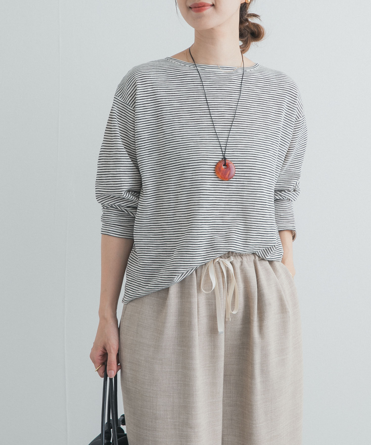 URBAN RESEARCH DOORS「スラブミジンボーダーTシャツ」|Tシャツ・カットソー|ベージュ系その他