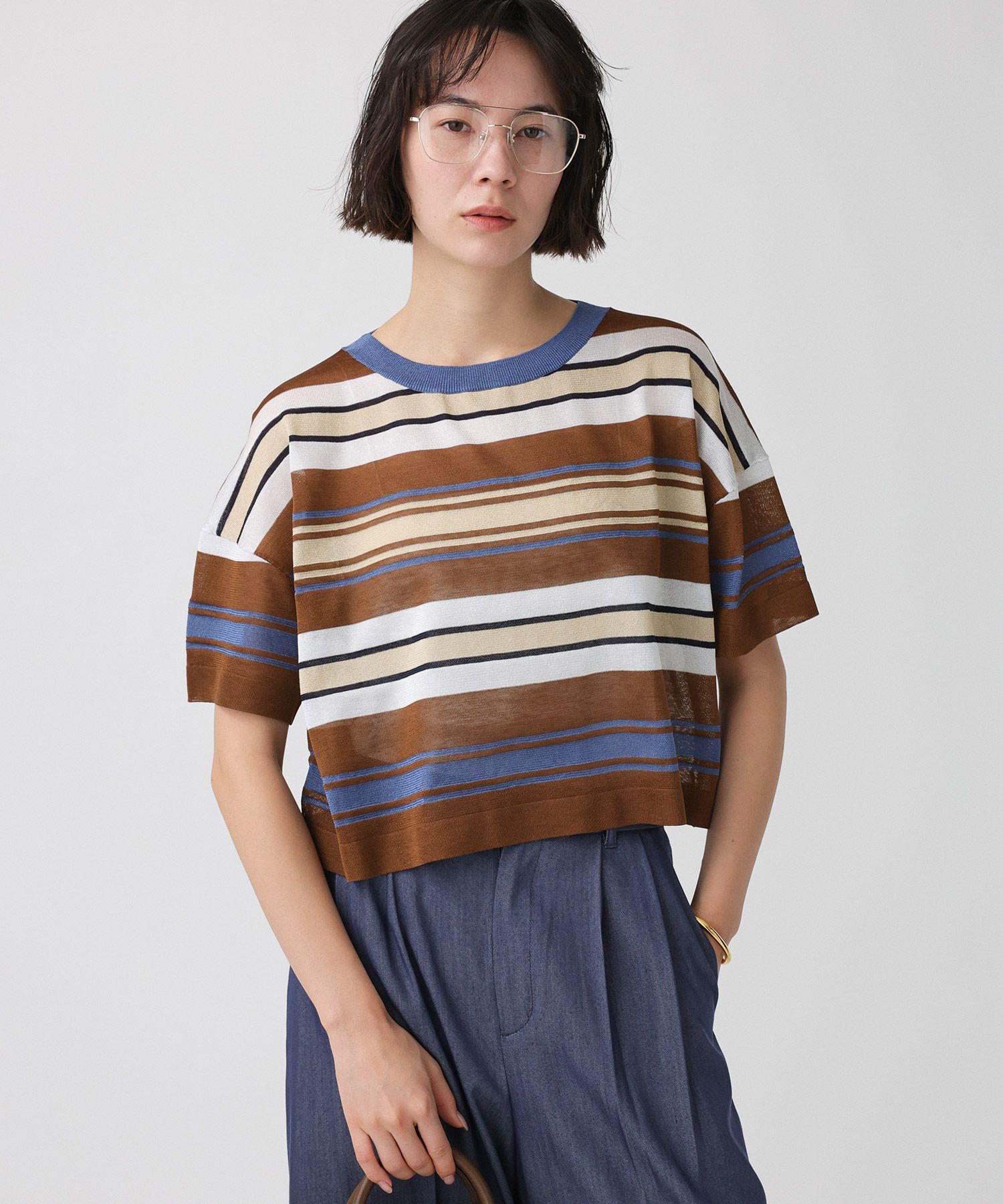 BABYLONE「マルチボーダーショートプルオーバー」|ニット・セーター|ﾌﾞﾗｳﾝﾎﾞｰﾀﾞｰ