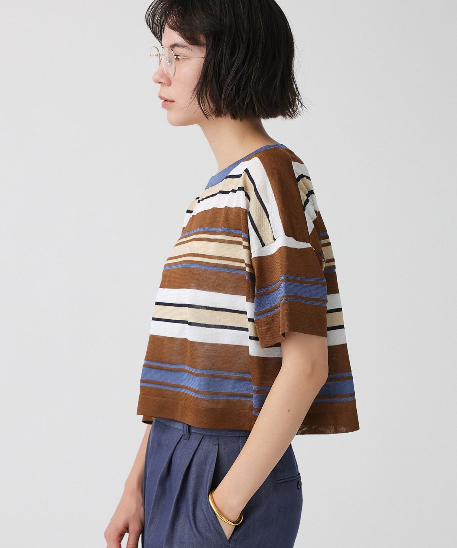 BABYLONE「マルチボーダーショートプルオーバー」|ニット・セーター|