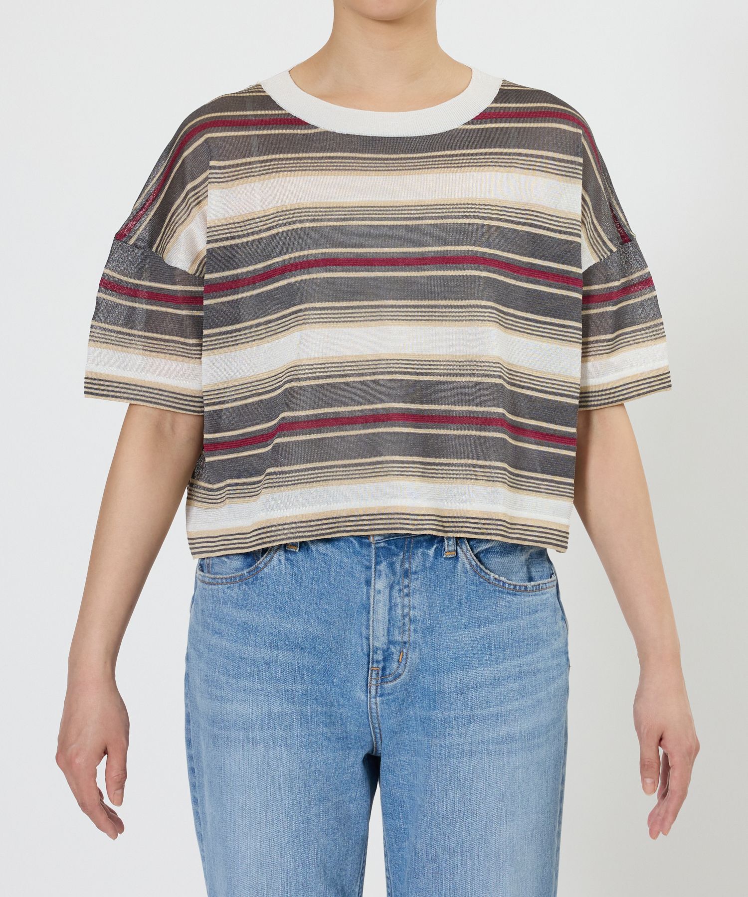 BABYLONE「マルチボーダーショートプルオーバー」|ニット・セーター|