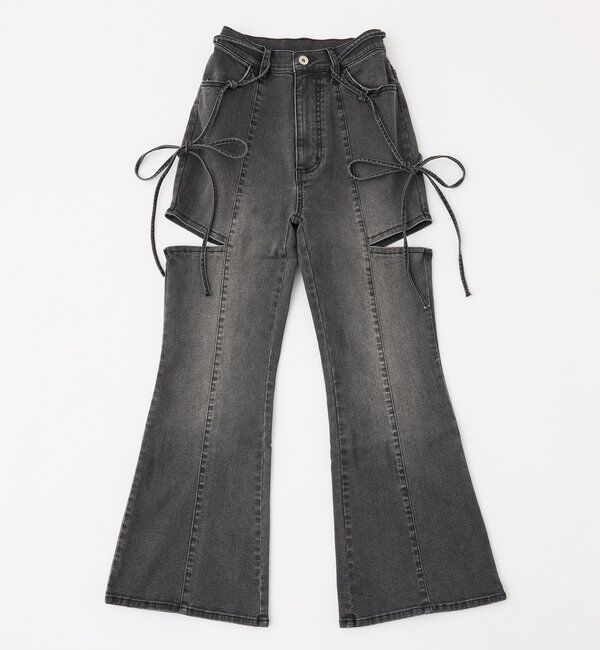  「【SMサイズ展開あり】サイドスリットリボン美脚デニムパンツ」|その他|