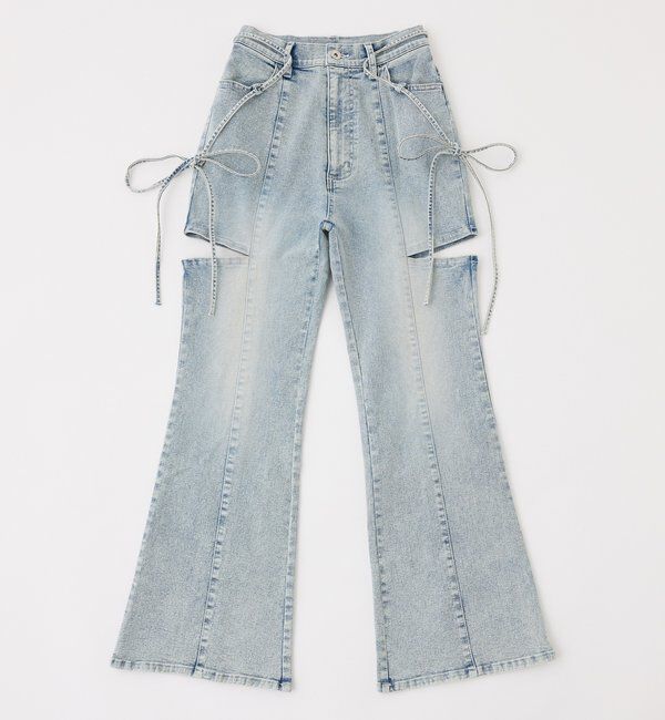  「【SMサイズ展開あり】サイドスリットリボン美脚デニムパンツ」|その他|