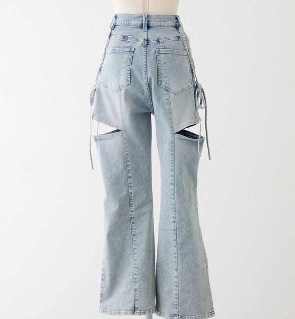  「【SMサイズ展開あり】サイドスリットリボン美脚デニムパンツ」|その他|