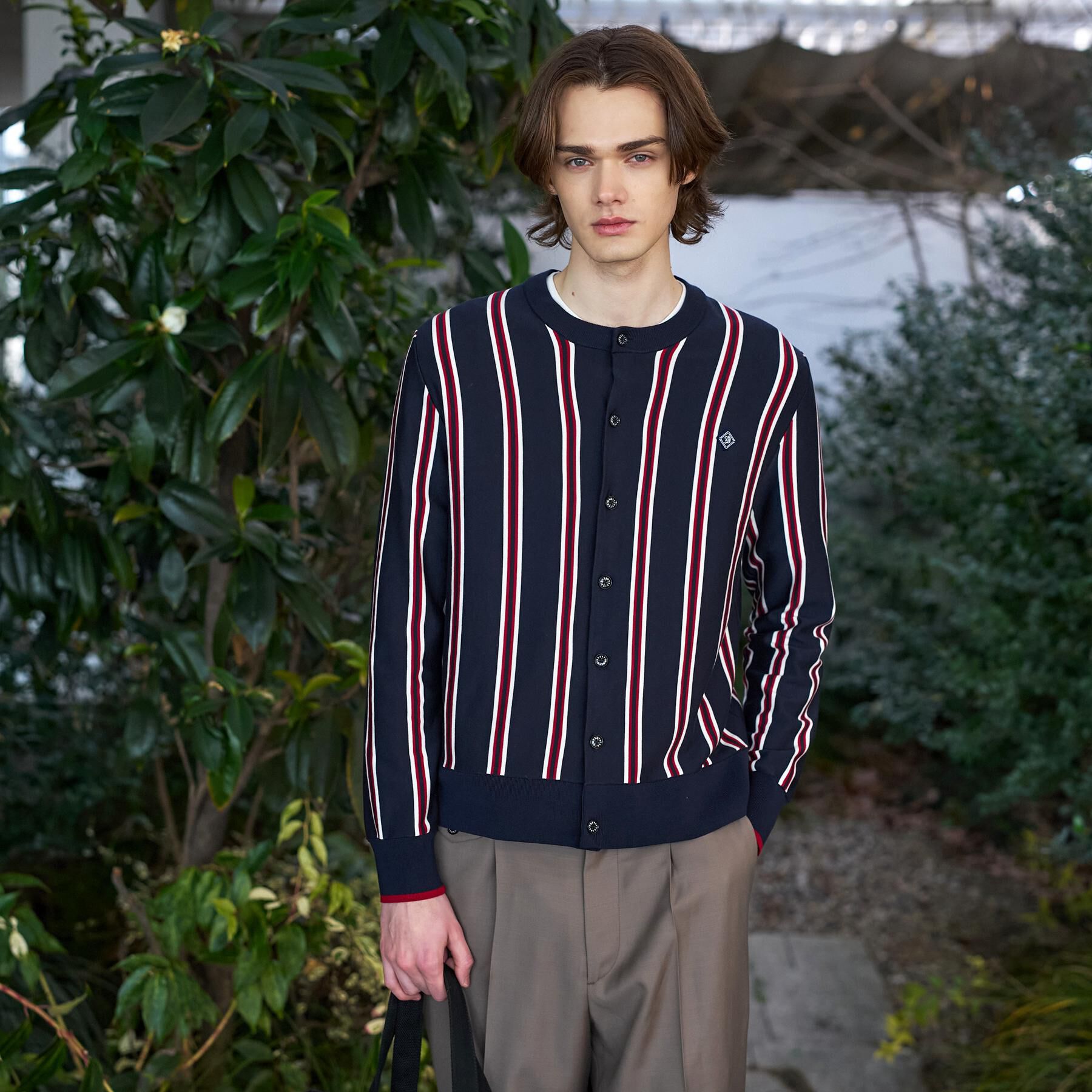 DRESSTERIOR「【ウォッシャブル】ウールレーヨン ストライプラウンドネックカーディガン」|カーディガン|