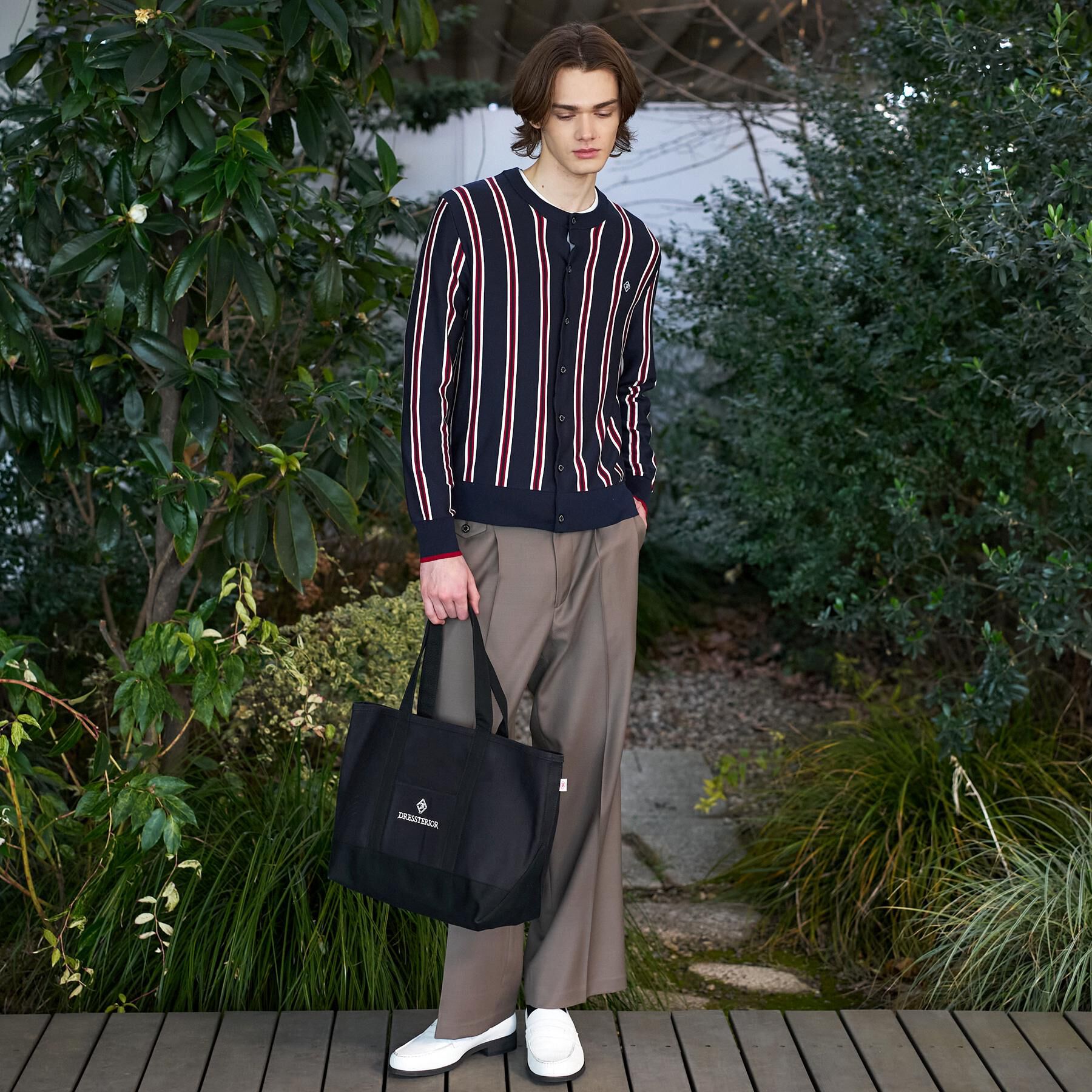 DRESSTERIOR「【ウォッシャブル】ウールレーヨン ストライプラウンドネックカーディガン」|カーディガン|