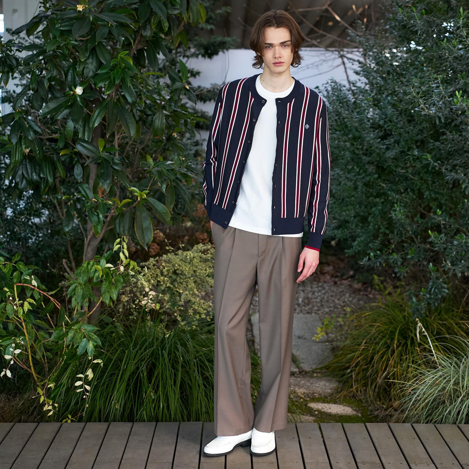 DRESSTERIOR「【ウォッシャブル】ウールレーヨン ストライプラウンドネックカーディガン」|カーディガン|