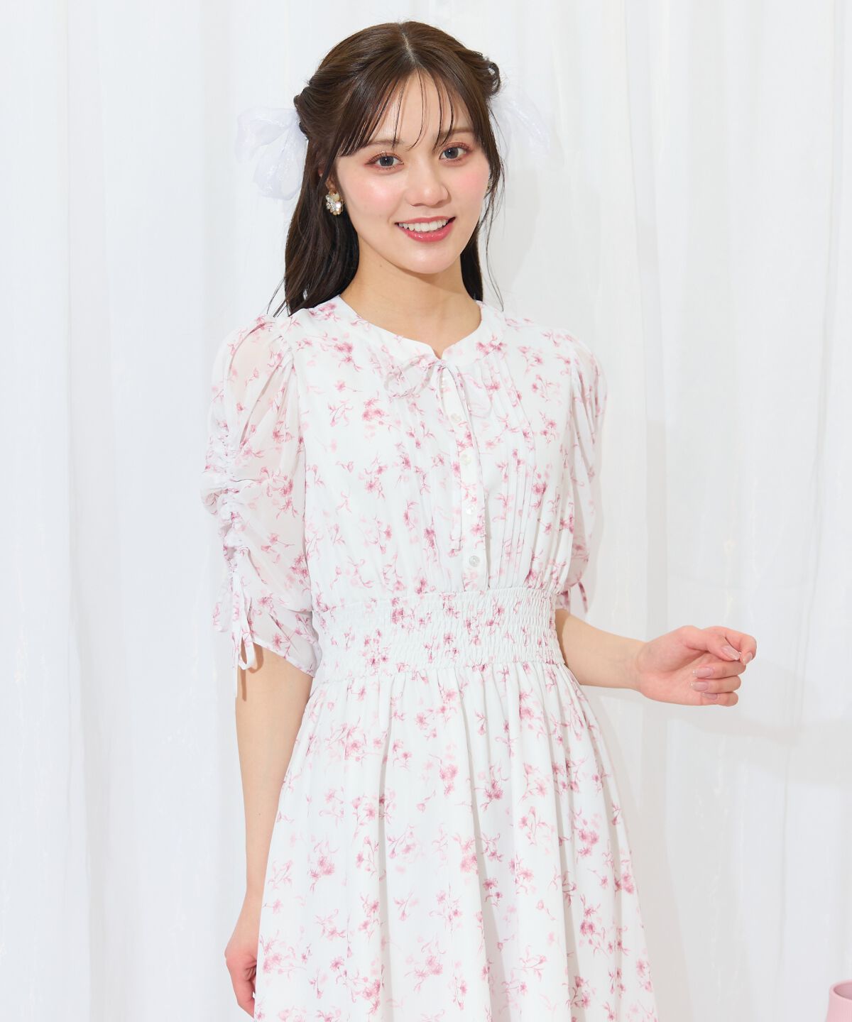 WILLSELECTION「ピンタックウエストシャーリングフラワーワンピース」|ワンピース|