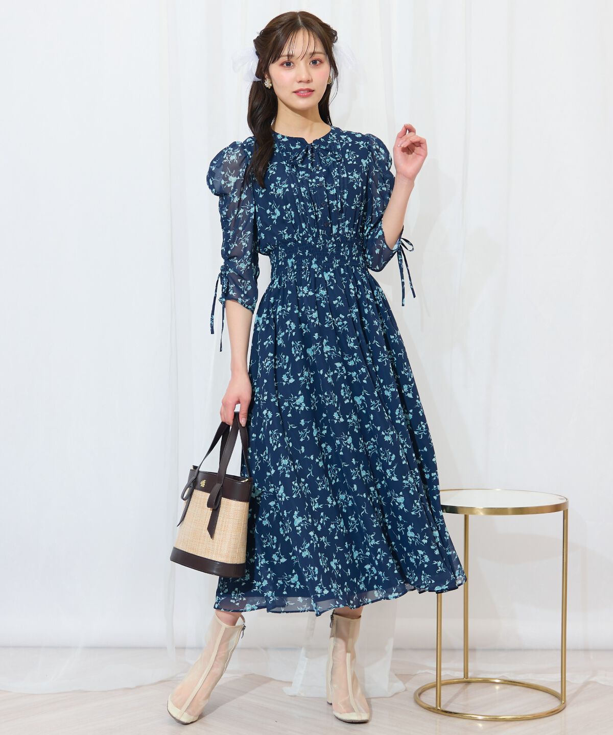 WILLSELECTION「ピンタックウエストシャーリングフラワーワンピース」|ワンピース|