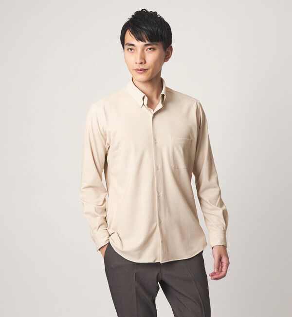 UNITED ARROWS green label relaxing「エブリット TC ジャージー スナップ ボタンダウン シャツ -ストレッチ・イージーアイロン・吸水速乾・抗菌-」|シャツ・ブラウス|BEIGE