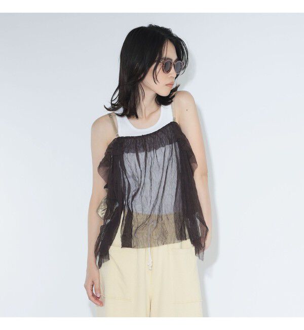 BEAMSBOY「maturely / リネンフリル アンド チュール キャミソール」|シャツ・ブラウス|