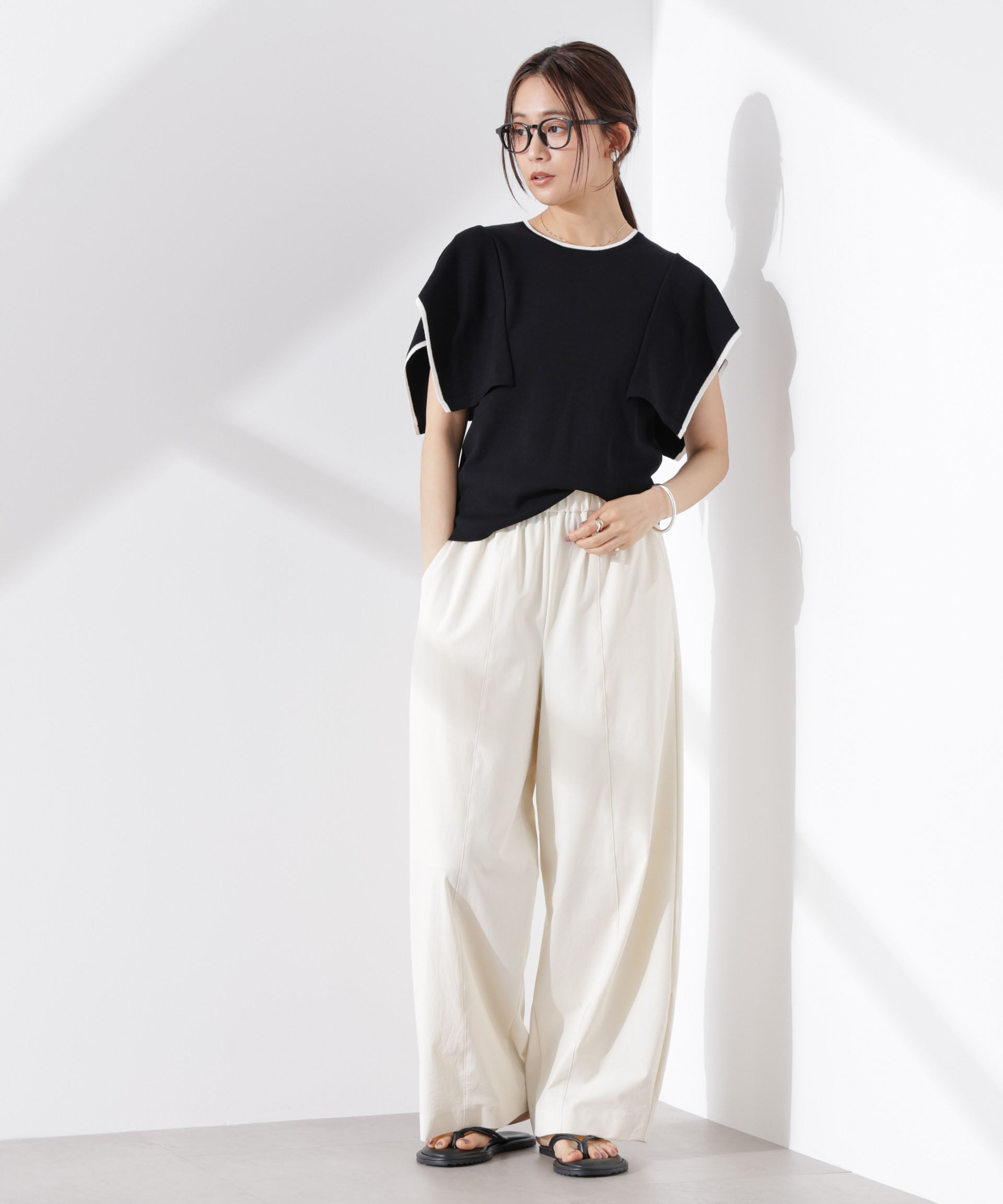 nano･universe「スクエアスリーブバイカラーニット」|ニット・セーター|