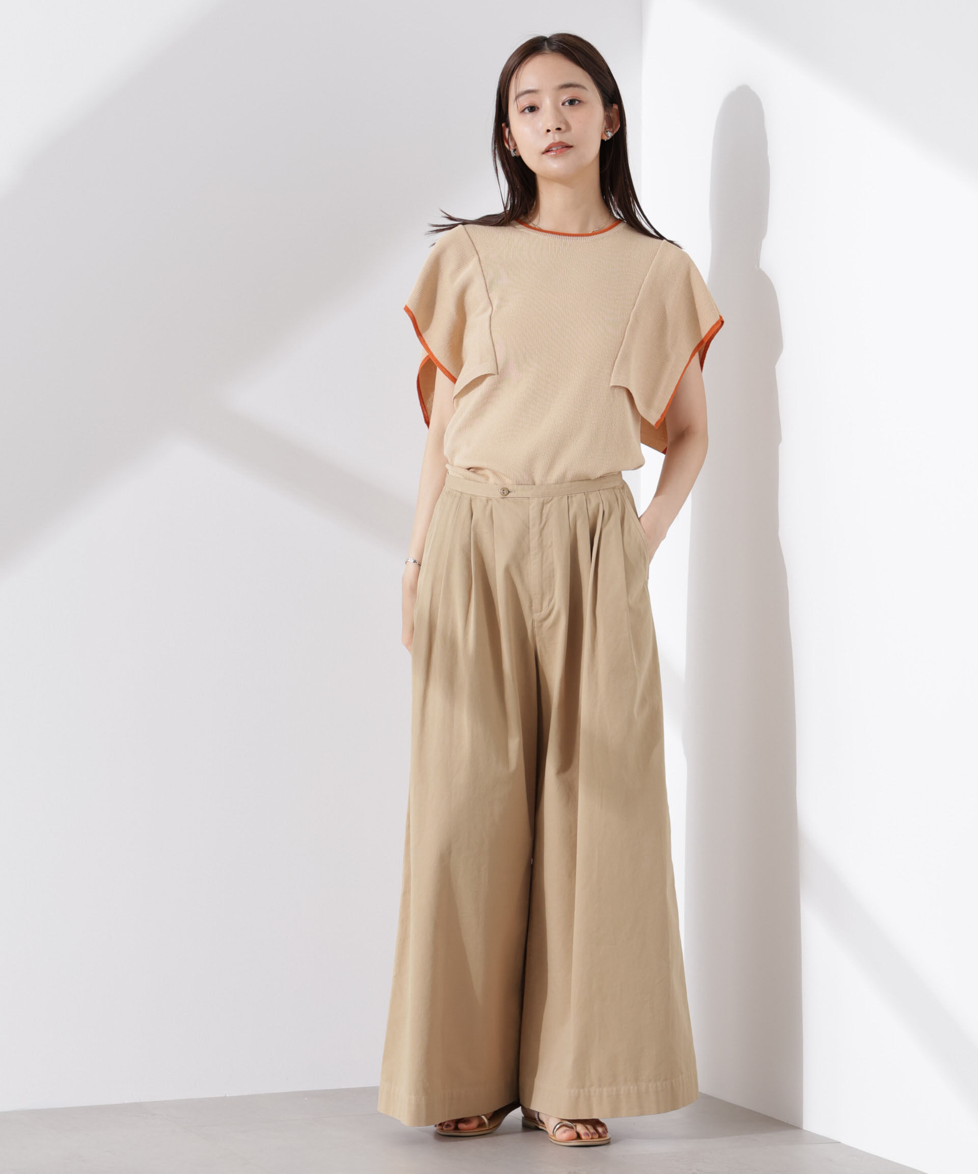 nano･universe「スクエアスリーブバイカラーニット」|ニット・セーター|