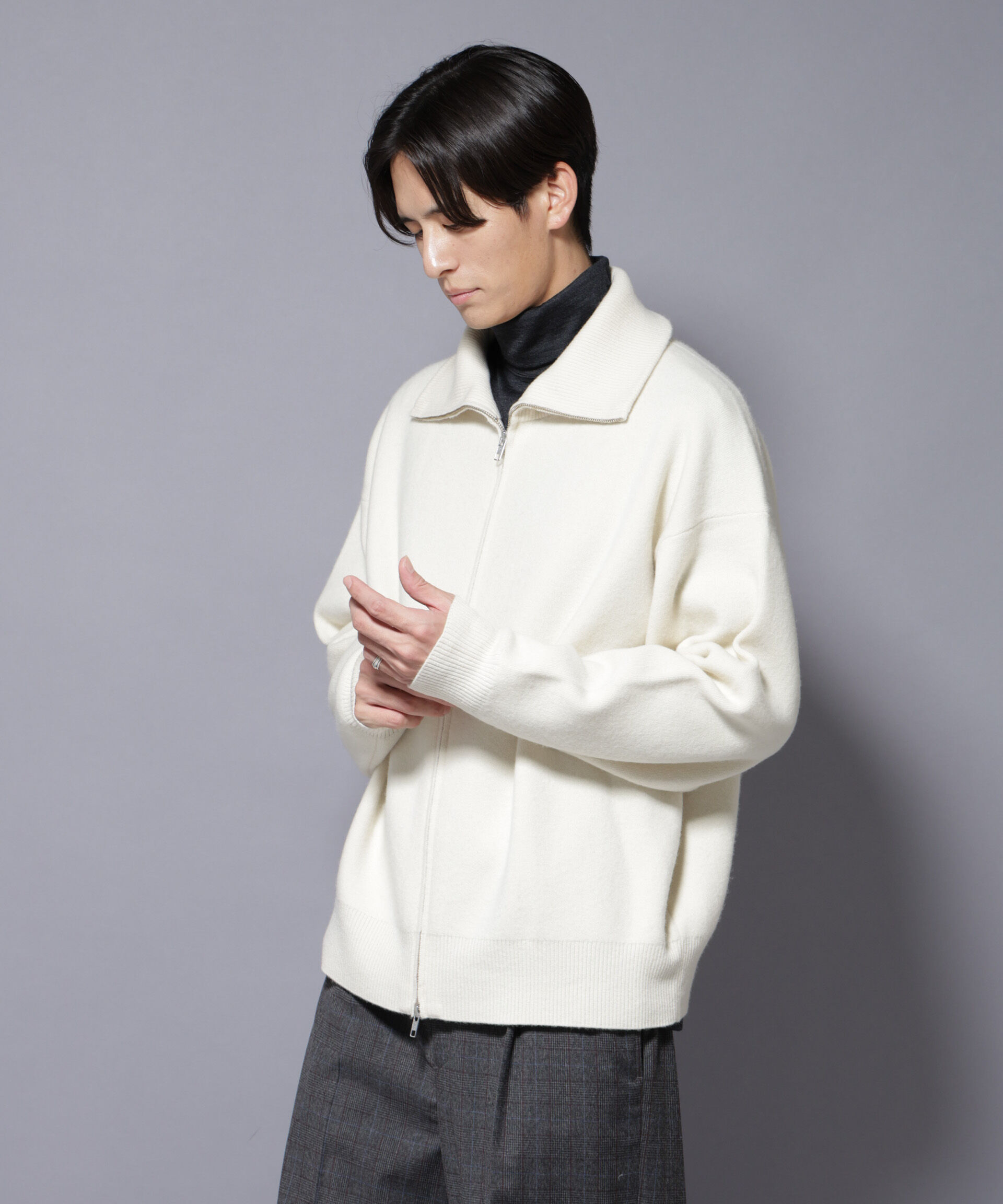 nano･universe「ウールカシミヤドライバーズニット」|ニット・セーター|オフホワイト1