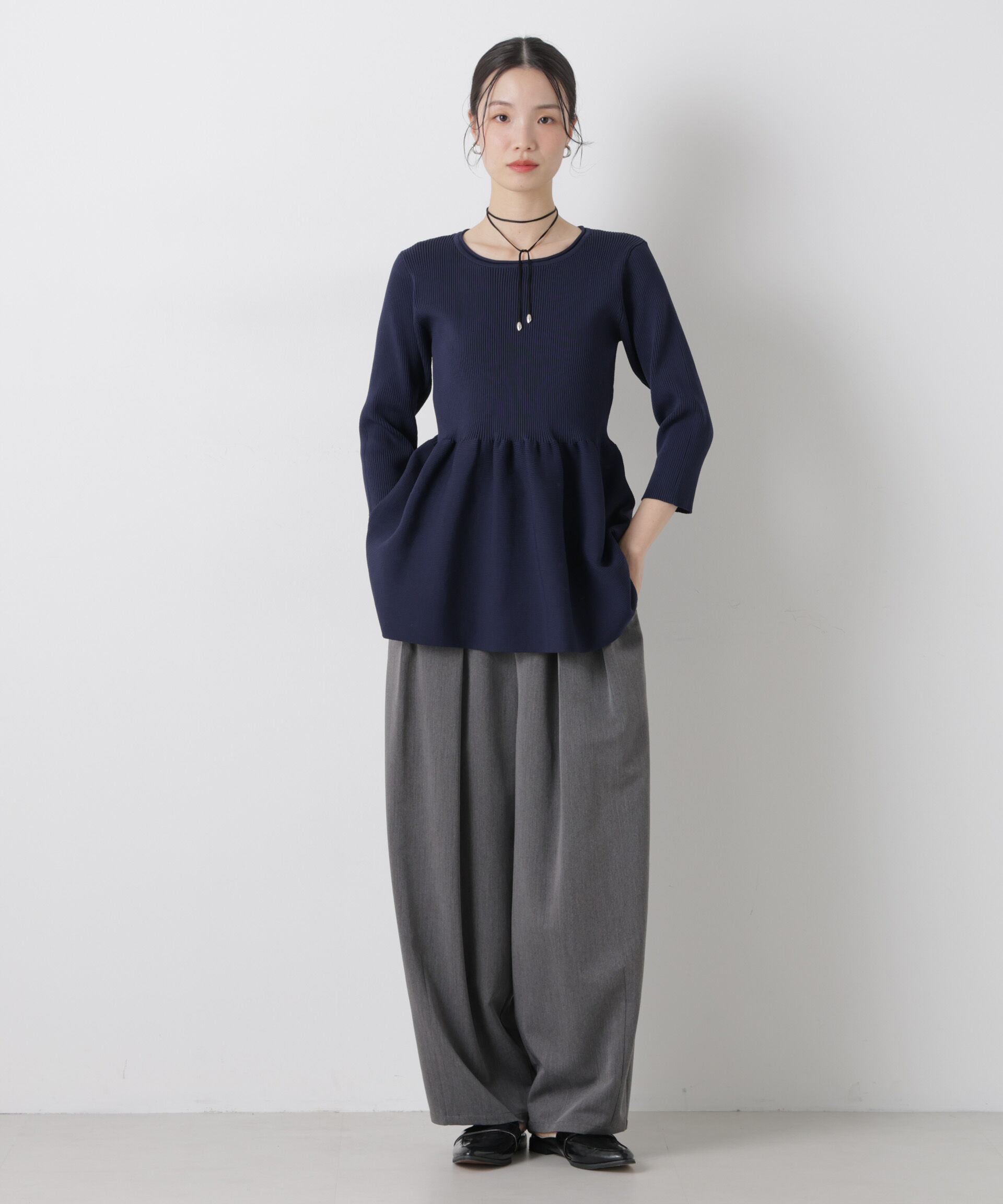 nano･universe「洗濯機洗い可スポンディッシュニットペプラムシルエットトップス」|ニット・セーター|