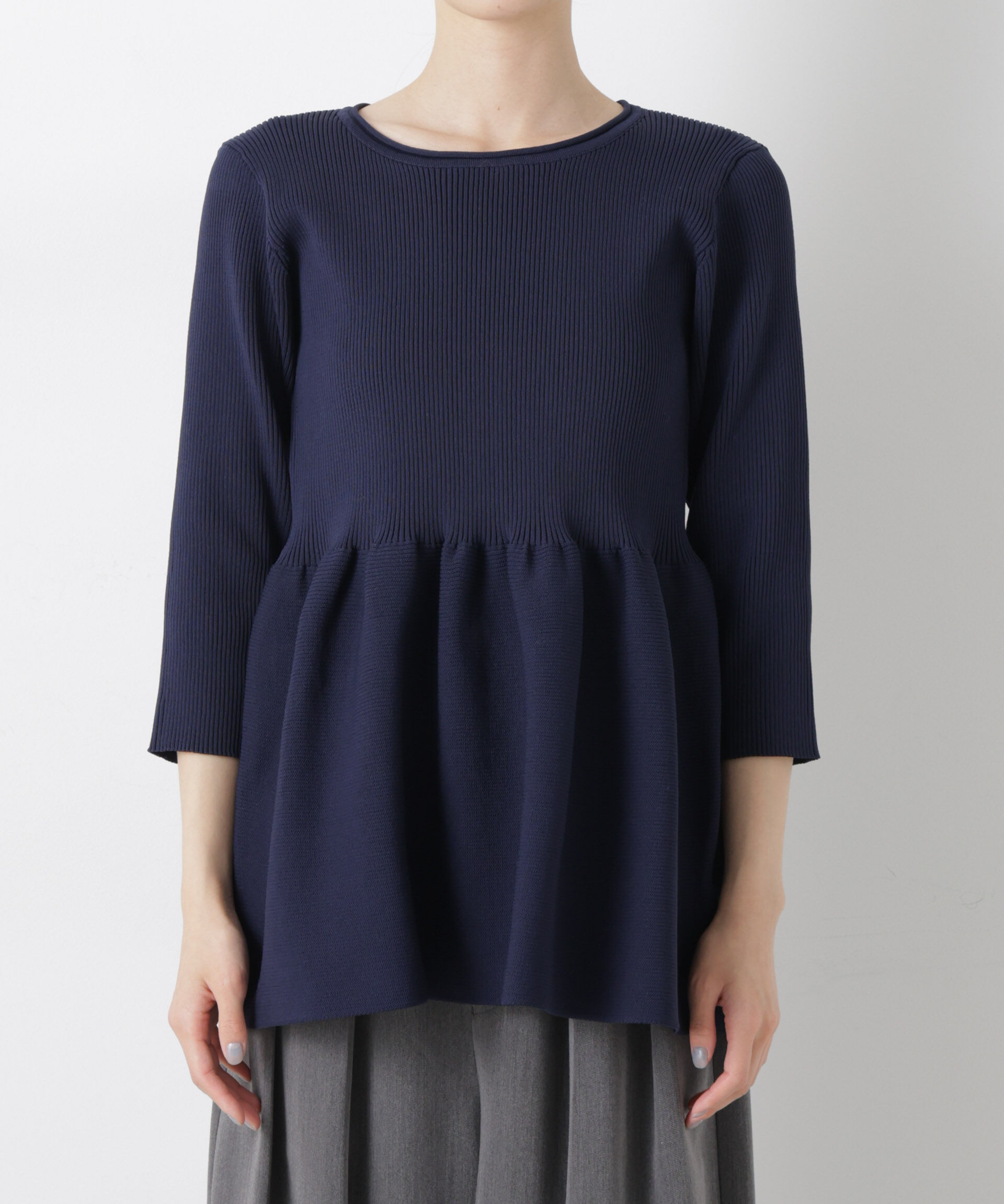 nano･universe「洗濯機洗い可スポンディッシュニットペプラムシルエットトップス」|ニット・セーター|