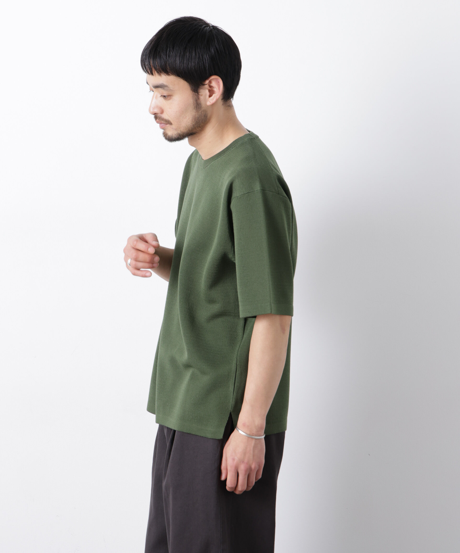 nano･universe「12ゲージドライニットTシャツ 半袖」|ニット・セーター|グリーン