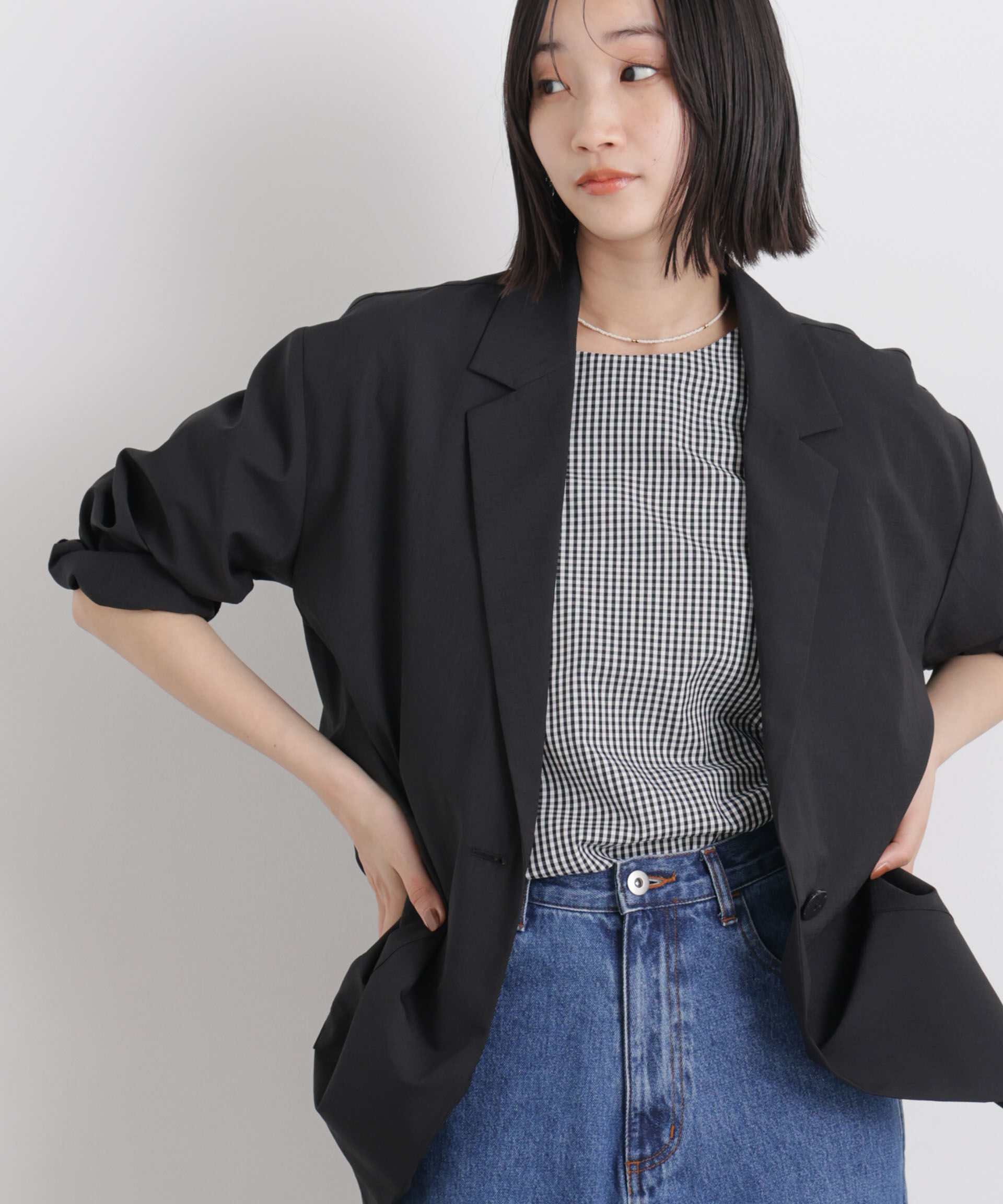 nano･universe「ソフトシアーシングルジャケット(セットアップ可)」|テーラードジャケット|ブラック