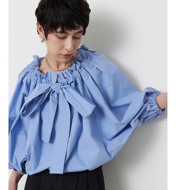  「コットンタイプライターギャザーブラウス」|シャツ・ブラウス|サックスブルー
