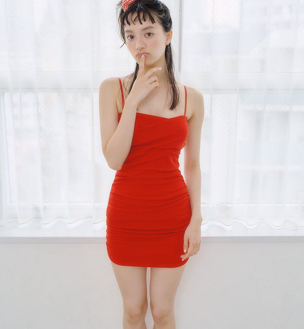  「クロスギャザーミニワンピスイムウェア」|ビキニ|