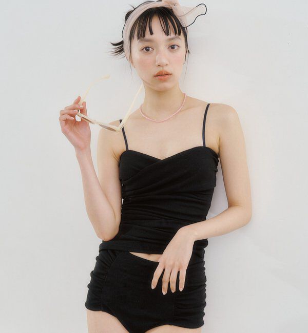  「クロスギャザーミニワンピスイムウェア」|ビキニ|ブラック