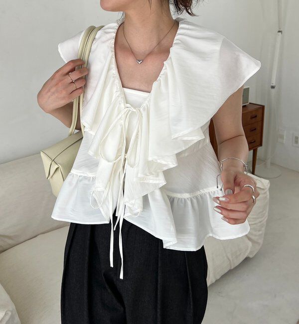  「【新色ピンク】フリルカラーブラウス」|シャツ・ブラウス|ホワイト