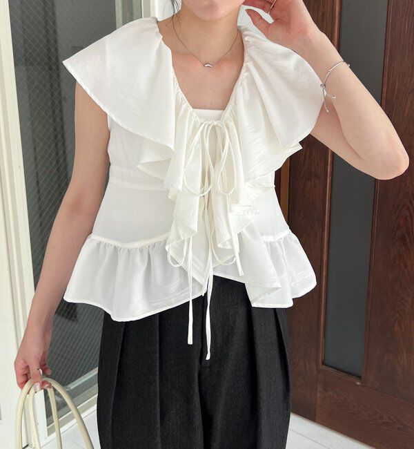  「【新色ピンク】フリルカラーブラウス」|シャツ・ブラウス|