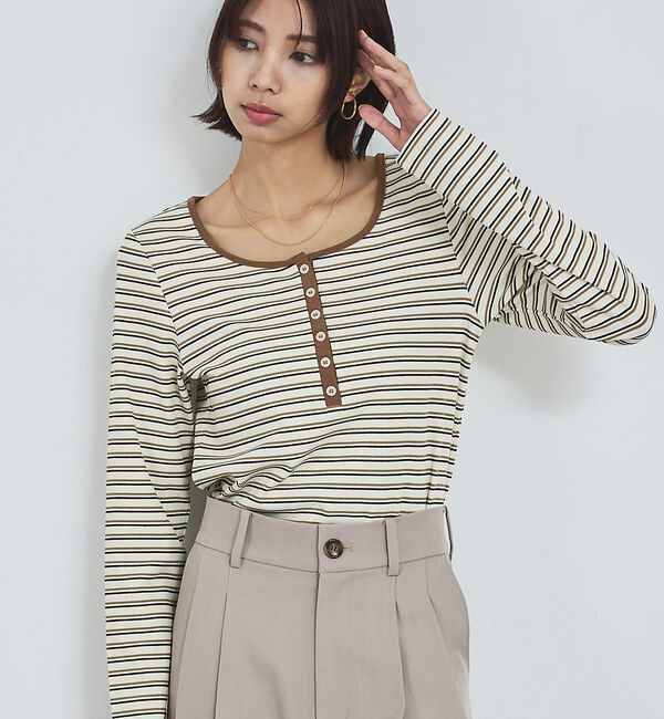 abahouse mavie「ボーダーヘンリーネックプルオーバー」|Tシャツ・カットソー|オフホワイト