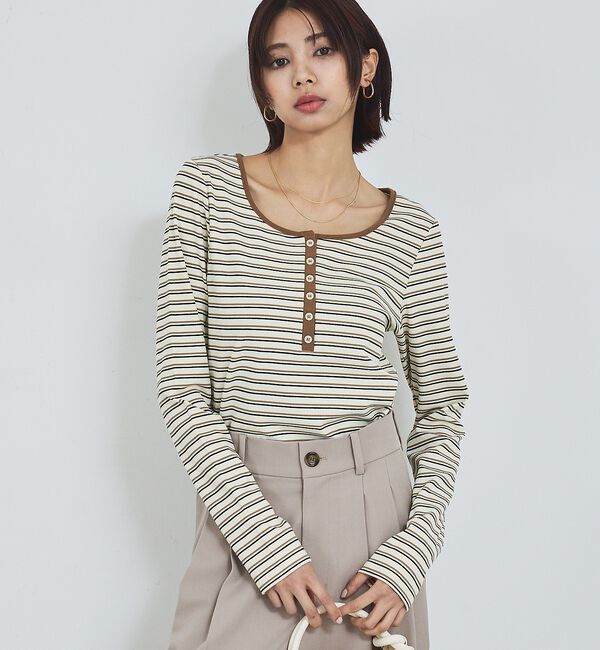 abahouse mavie「ボーダーヘンリーネックプルオーバー」|Tシャツ・カットソー|