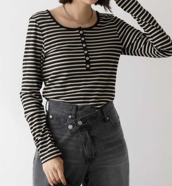 abahouse mavie「ボーダーヘンリーネックプルオーバー」|Tシャツ・カットソー|