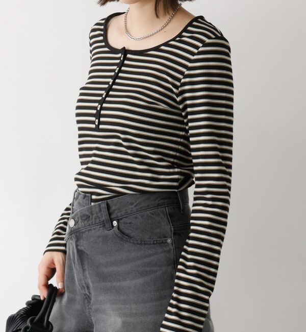 abahouse mavie「ボーダーヘンリーネックプルオーバー」|Tシャツ・カットソー|