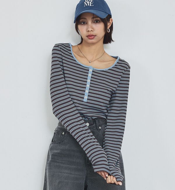 abahouse mavie「ボーダーヘンリーネックプルオーバー」|Tシャツ・カットソー|