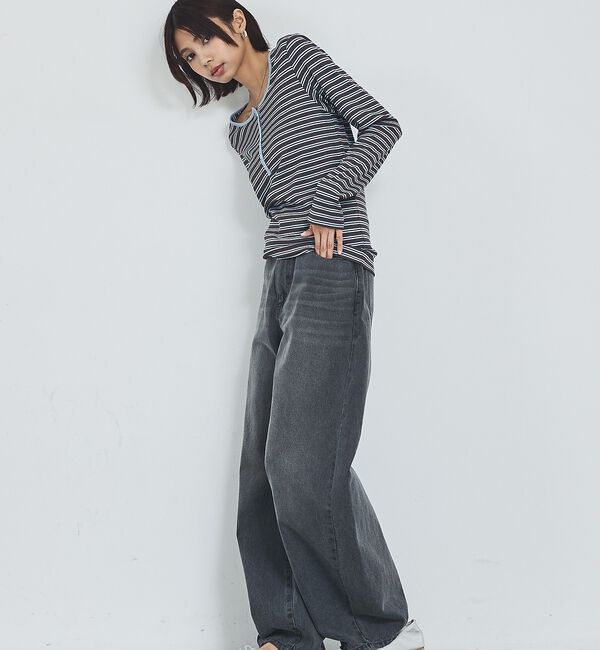 abahouse mavie「ボーダーヘンリーネックプルオーバー」|Tシャツ・カットソー|