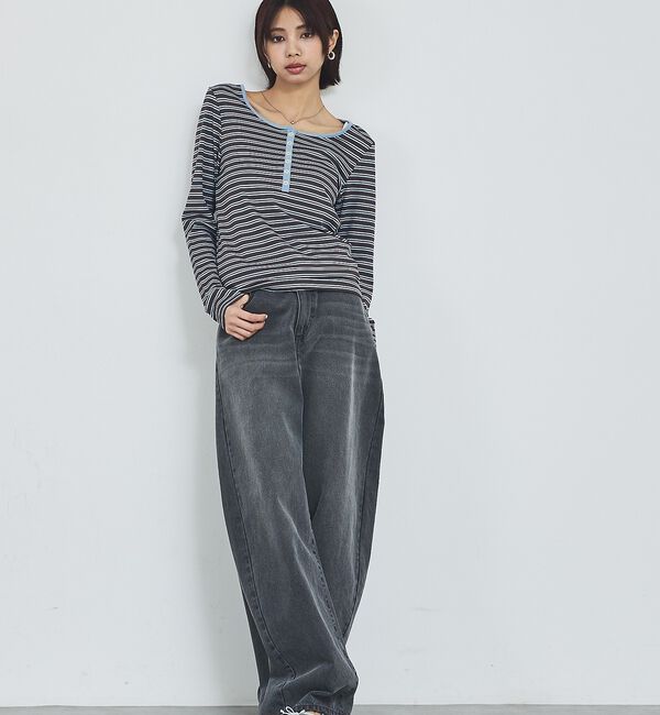 abahouse mavie「ボーダーヘンリーネックプルオーバー」|Tシャツ・カットソー|